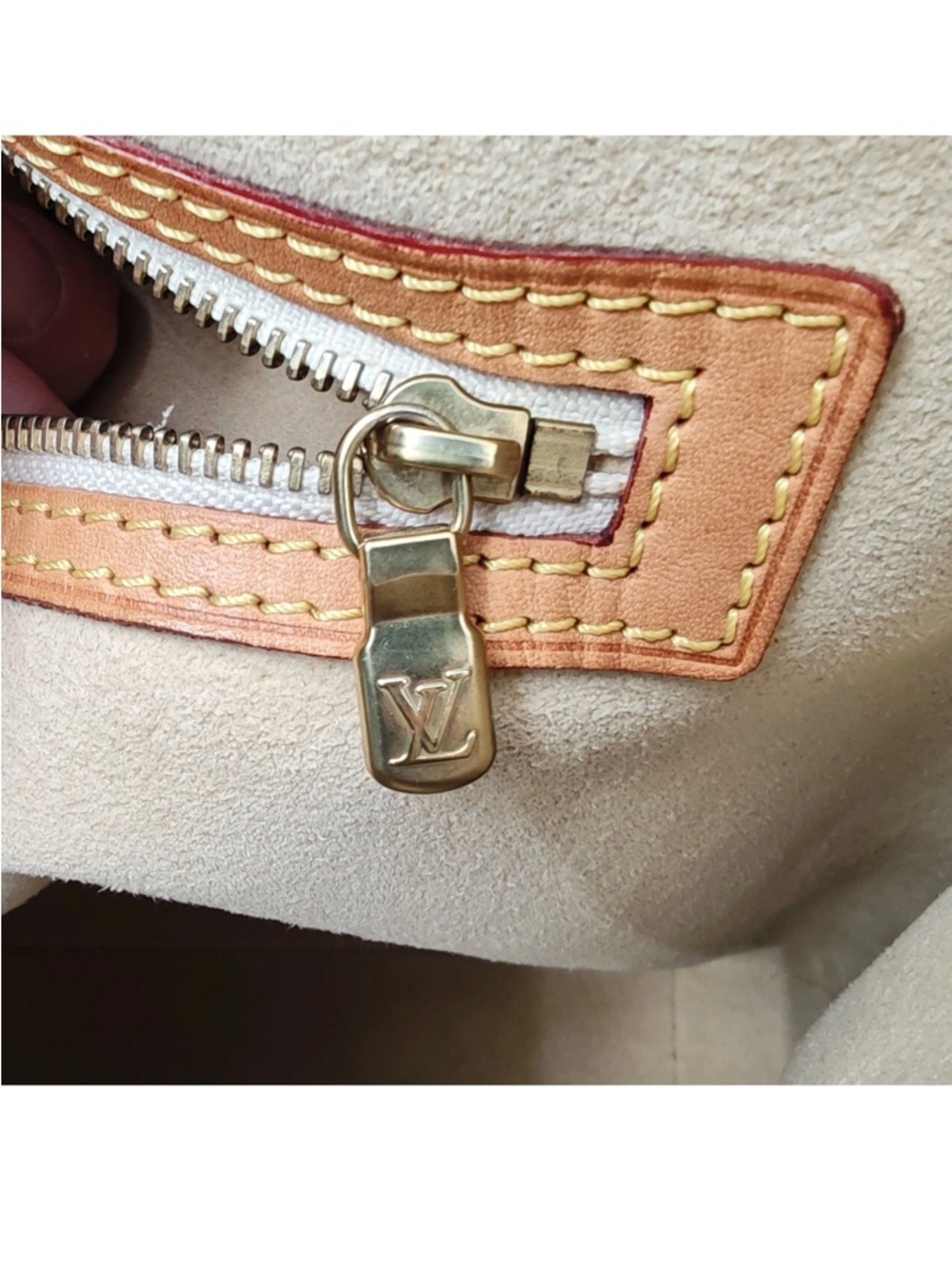 Louis Vuitton Damier Azur Check Canvas Tote with Tan Leather & Gold Hardware - Picture 3 of 14